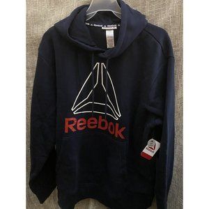 Reebok Active Pullover Fleece Mens XL Delta HOODIE Navy Blue Red Logo New W Tags